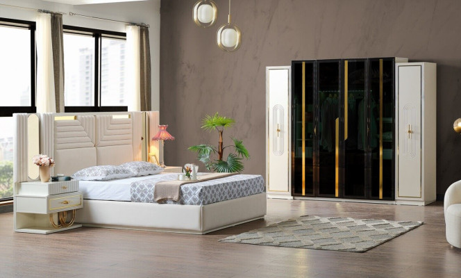 Modern Bedroom Set Bed + 2x Bedside tables + Wardrobe Design Furniture 4 pcs