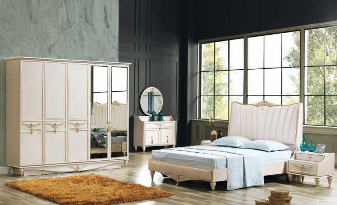 Luxury Bedroom Set Bed + 2x Bedside tables +Wardrobe +Chest of drawers Complete's Modern