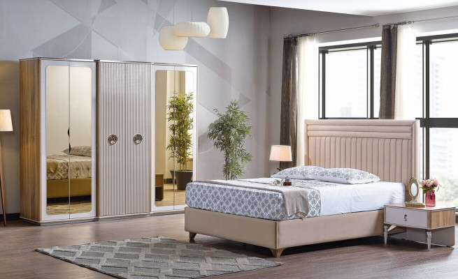 Modern Bedroom Set Bed 2x Bedside tables Wardrobe new Luxus