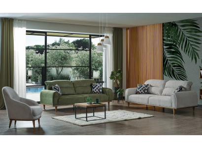 Sofa set 3+1+1 Seater Living room Set Complete Textile Sofa Armchair Wood new