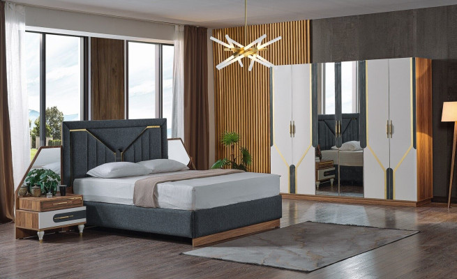 Bedroom Set Bed + 2x Bedside tables + Wardrobe Design Furniture 4 pcs. new