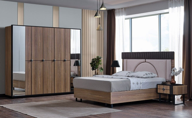 Luxury Bedroom Set 4 pcs. Bed 2x Bedside tables Wardrobe Wardrobe Wood