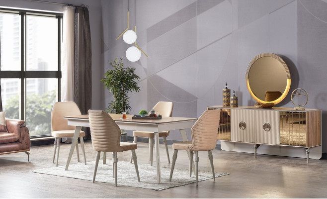 Design Dining room Complete Dining table + 6x Chairs Modern Furniture wooden table new