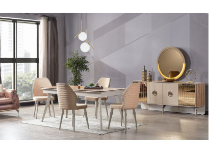 Design Dining room Complete Dining table + 6x Chairs Modern Furniture wooden table new