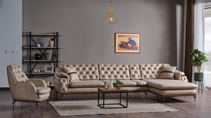 Luxury Living room Set Armchair Corner sofa L-shape Modern Set Chesterfield Complete
