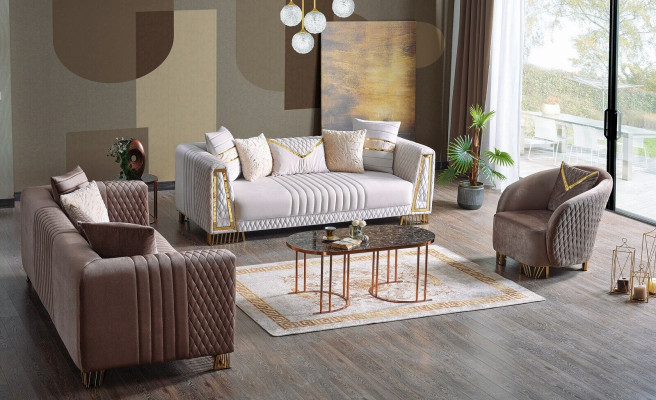 Premium Furniture Living room set 3+3+1 seats sofa set 2x sofas armchair