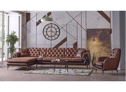Corner sofa L-shape Armchair Brown Complete Living room Set 2pcs. Luxury brown