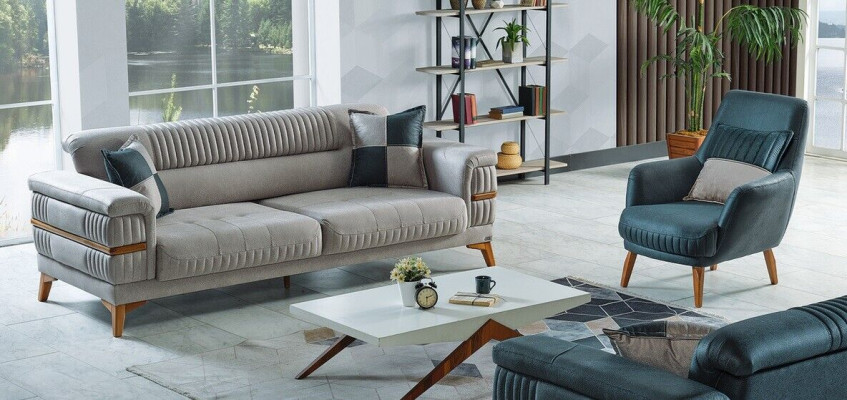 Sofa set 3+1 Seater Textile Wood Sofa 3 Seater Modern Armchair Complete Set new