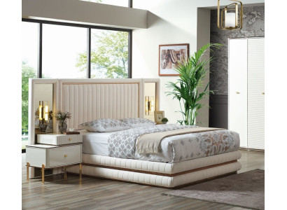 Modern Bedroom Set Bed + 2x Bedside tables Design Furniture 3 pcs. beige