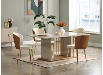 Dining room set Modern Dining table + 6x Chairs Table Wood upholstered chair 7 pieces