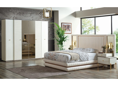 Bedroom Set Bed 2x Bedside tables Wardrobe Design Furniture 4 pcs. beige