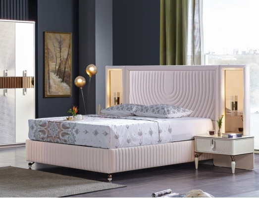 Luxury Bedroom Set Bed + 2x Bedside tables Wood Complete's Modern