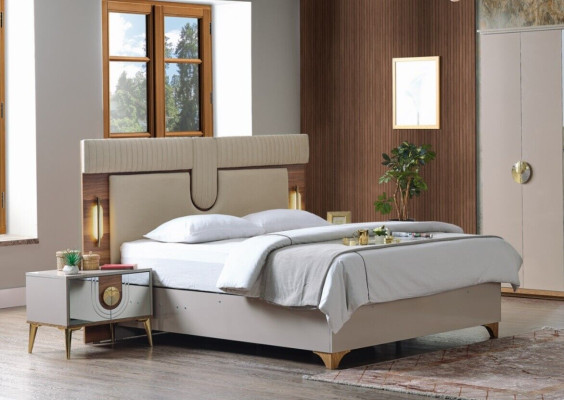 Luxury Bedroom Set Bed + 2x Bedside tables Wood Complete's new Modern