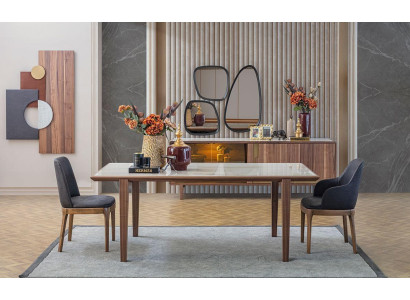 Dining room set luxury 4x chairs + dining table + 2x armchairs + sideboard + 3x mirror new