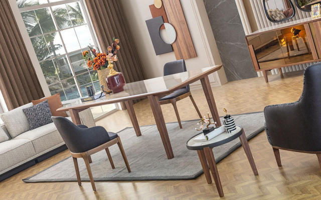 Dining room set luxury 4x chairs + dining table + 2x armchairs + sideboard + 3x mirror new