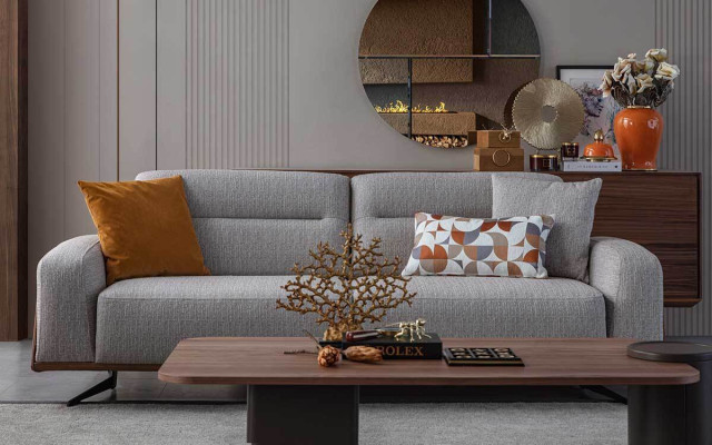 Designer Sofa set 3+3+1 Seater Couch Upholstery Seating Set new Gray Set