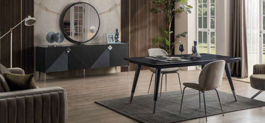 Dining room Set 6x Chairs Dining table Sideboard Mirror Set Dining room Designer new Eu