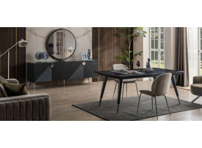 Dining room Set 6x Chairs Dining table Sideboard Mirror Set Dining room Designer new Eu