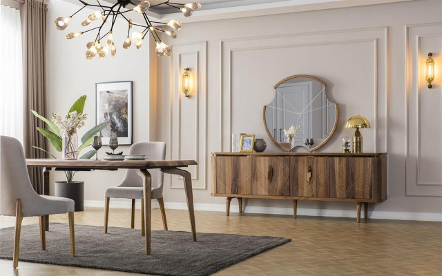 Dining table + 6 Chairs + Sideboard + Mirror Dining room Set Dining set Groups table