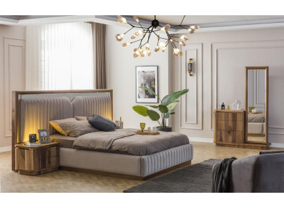 Modern Bedroom Set Bed + 2x Bedside tables + Chest of drawers with Mirror Modern