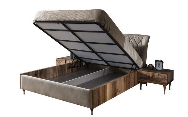 Modern Bedroom Set Bed + 2x Bedside tables + Chest of drawers with Mirror Luxury Brown