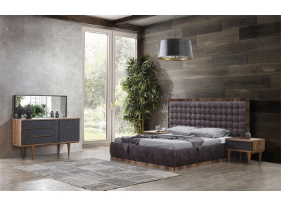 Bedroom Set Bed + 2x Bedside tables + Chest of drawers + Mirror Design Furniture 5 pieces