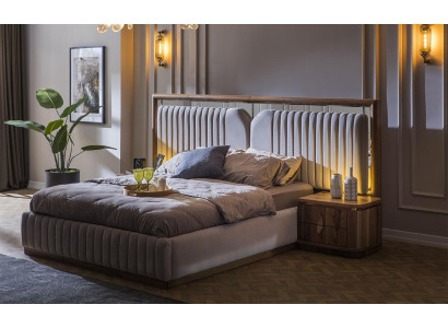 Luxury Bedroom Set Bed + 2x Bedside tables Wood Complete the Modern