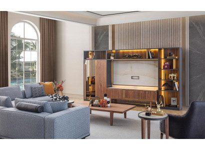 Wall unit Complete Set Living room Suite Braun Furniture Wall shelf new