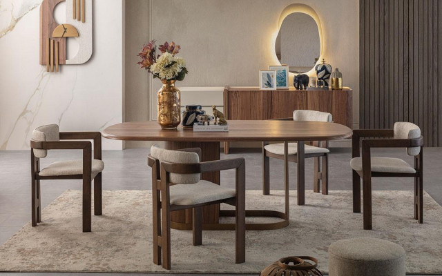 Luxurious Dining room Set Dining table + 6x Chairs + Sideboard + Mirror 9 pieces Modern