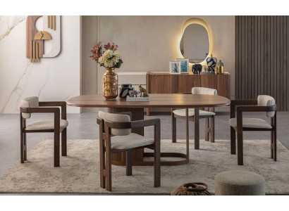 Luxurious Dining room Set Dining table + 6x Chairs + Sideboard + Mirror 9 pieces Modern