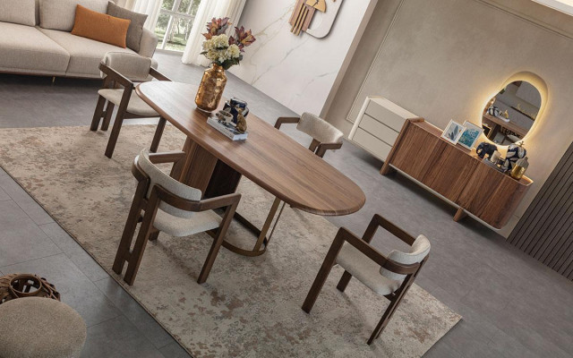 Luxurious Dining room Set Dining table + 6x Chairs + Sideboard + Mirror 9 pieces Modern