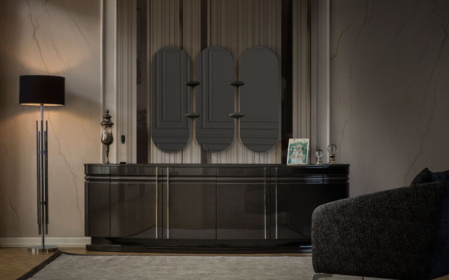 Sideboard with 3x Mirror Sideboard Luxury Suite Chest of drawers Wood Chests of drawers Modern