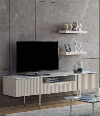 TV cabinet with 2x shelves Lowboard Sideboard Table Living room Modern Wood Design