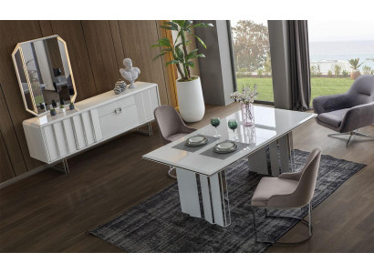 Luxury Dining room Set Dining table + 6x Chairs + Sideboard with Mirror Modern Complete