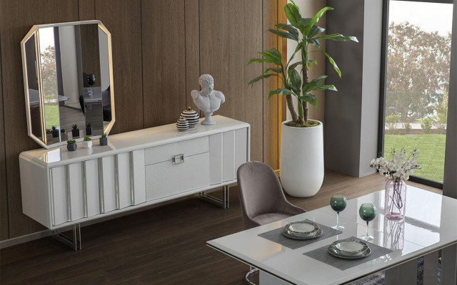 Luxury Dining room Set Dining table + 6x Chairs + Sideboard with Mirror Modern Complete