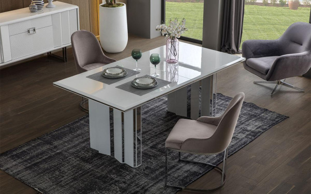 Luxury Dining room Set Dining table + 6x Chairs + Sideboard with Mirror Modern Complete