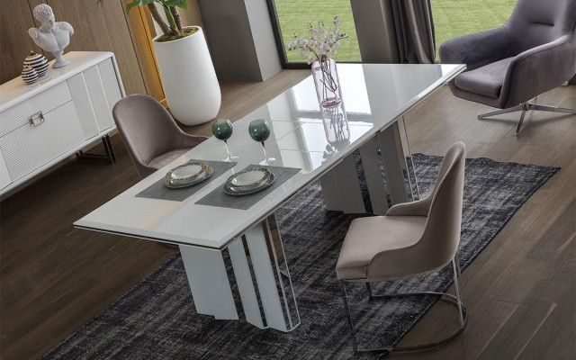 Luxury Dining room Set Dining table + 6x Chairs + Sideboard with Mirror Modern Complete