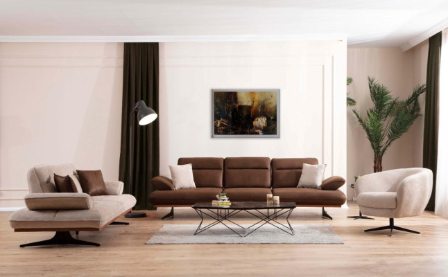 Sofa set 4+3+1 Seater Living room Set Complete Textile Sofa Armchair Wood new