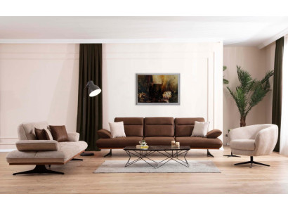 Sofa set 4+3+1 Seater Living room Set Complete Textile Sofa Armchair Wood new