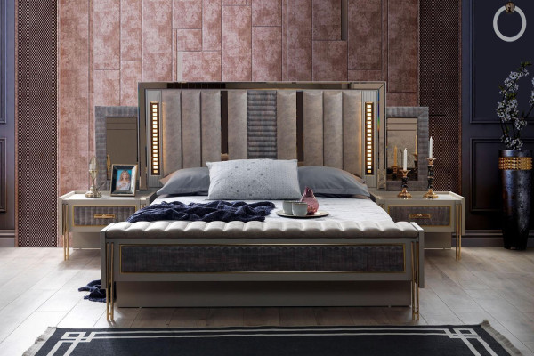Bedroom Set Bed 2x Bedside tables Wood Furniture 3-piece Modern Design Sets new
