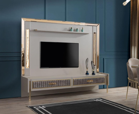Designer TV Wall Luxury Furniture in Living room Beige Color Modern TV cabinet TV Wall