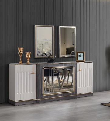 Modern Sideboard with 2x Mirrors Designer Living room Furniture Wood Chest of drawers