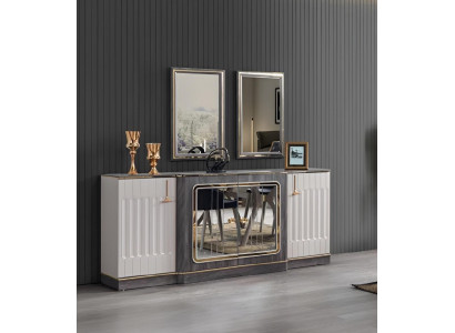 Modern Sideboard with 2x Mirrors Designer Living room Furniture Wood Chest of drawers