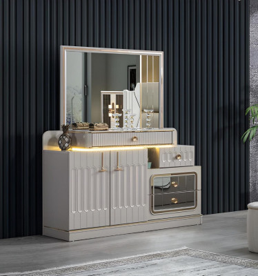 Luxury Chest of drawers with Mirror Bedroom Furniture style White Sideboard Furniture