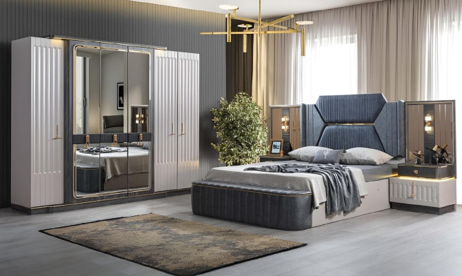 Bedroom Set Bed 2x Bedside tables Wardrobe 4-piece Design Wardrobe