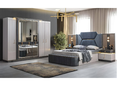 Bedroom Set Bed 2x Bedside tables Wardrobe 4-piece Design Wardrobe