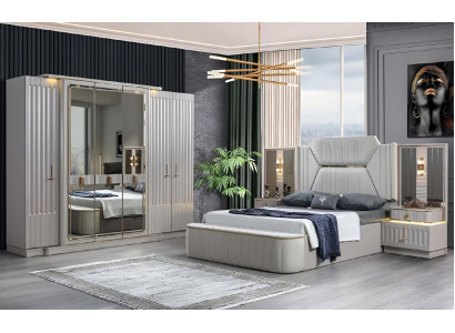 Designer Furniture 4 pieces. Bedroom Set Bed 2x Bedside table Wardrobe new