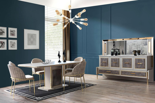 Luxur Dining room Set Dining table 6x Chairs Sideboards with Mirror 8 pcs Furniture