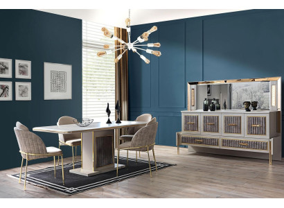 Luxur Dining room Set Dining table 6x Chairs Sideboards with Mirror 8 pcs Furniture