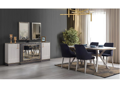 Luxury Dining room Set Dining table + 6x Chairs + Sideboard with 2x Mirror new Set